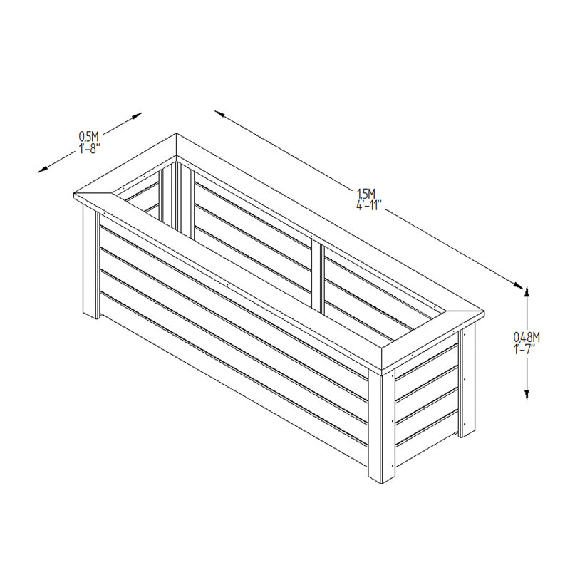 Estinnes Wooden Planter Box, 50 cm H x 150 cm W x 50 cm D