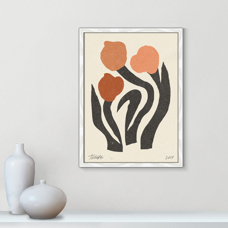 Imprimé de fleurs modernes par NKTN, 17'' W x 23'' H, Impression encadrée, Grain de bois blanc