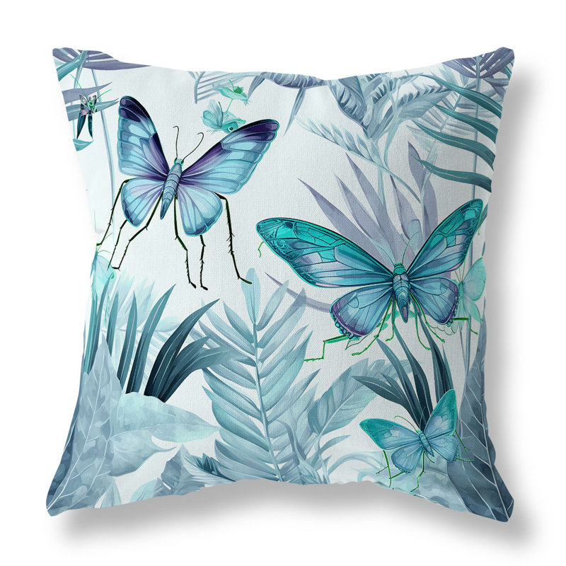 Coussin décoratif réversible intérieur / extérieur Butterfly Dreams, H 18 po x l 18 po, Bleu / gris