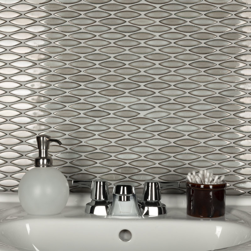 Pescado 0.69" x 2.44" Porcelain Fish Scale Mosaic Wall & Floor Tile, Linen Gray