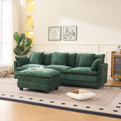 Canapé 3 places avec repose-pieds pour salon, chambre à coucher, chambre compacte, canapé modulaire rembourré, banc avec repose-pieds
