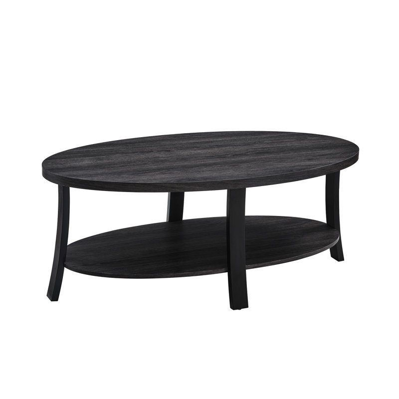Table basse contemporaine en bois gris anthracite avec tablette ovale et style élégant, Gris anthracite