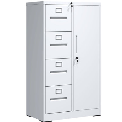 Vertical Steel Filing Cabinet In White With Lock And 4 Drawers - Construction, Peaceful Work Environment, Easy Assembly