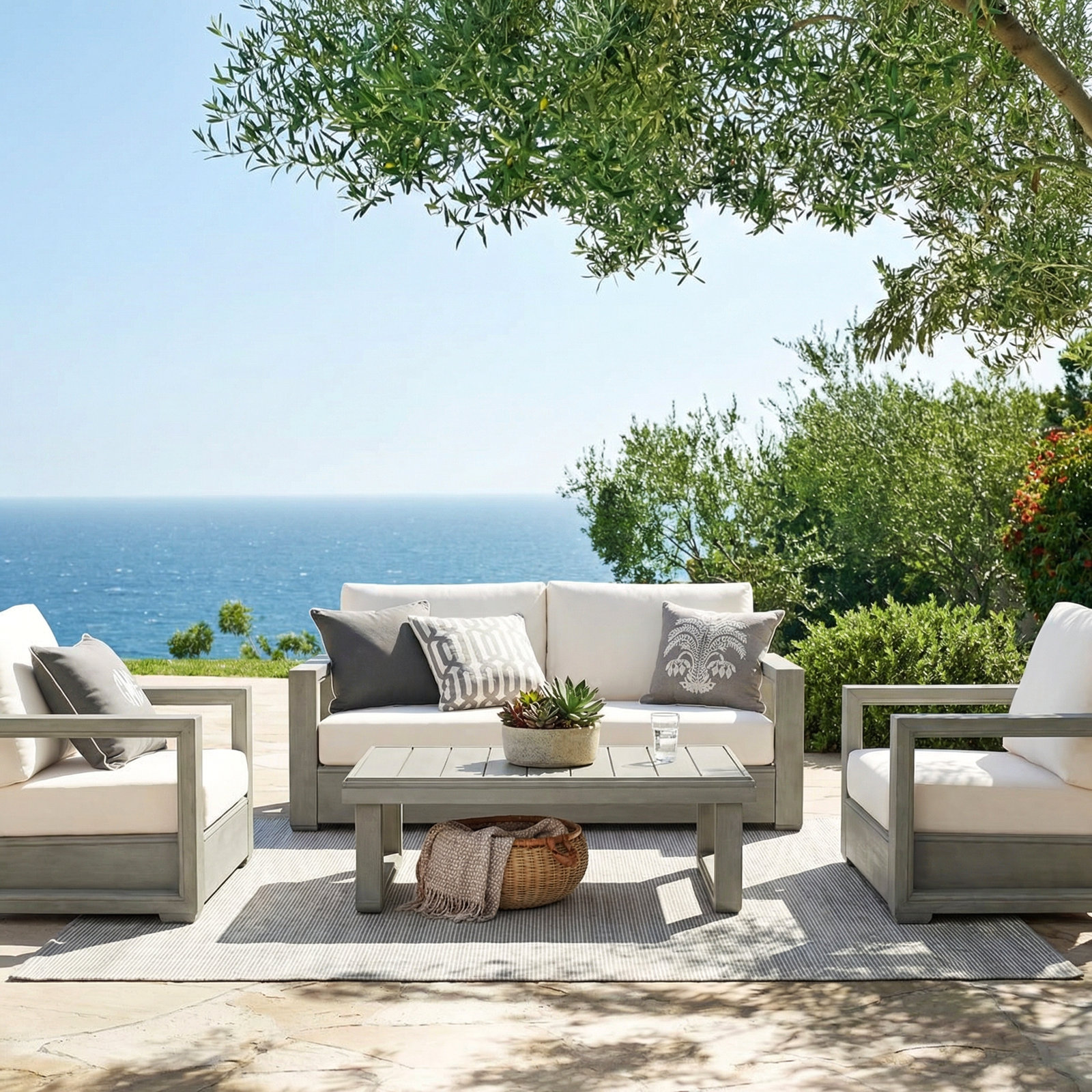 Donnie 4-Person Acacia Patio Seating Group, Light Gray
