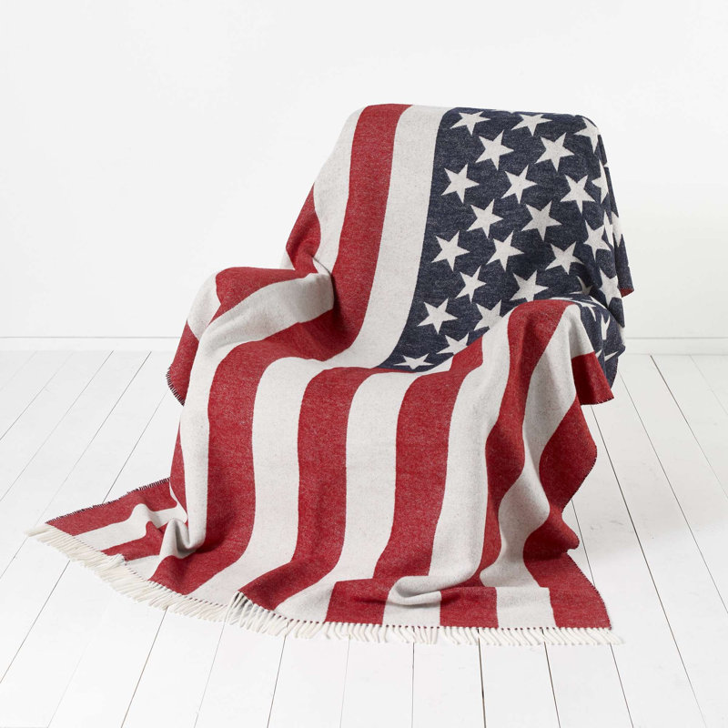 Jeté tissé en laine d'agneau Merino, Bleu / blanc / drapeau rouge