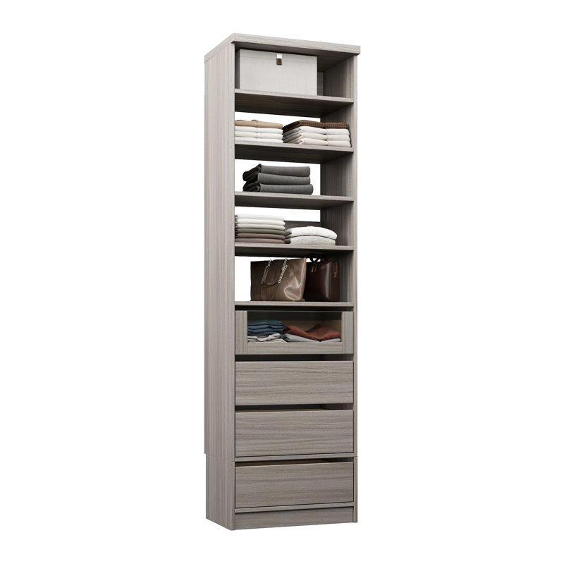 Grey Oak 19.5" Floor-Mounted Closet Section with 4 Shelves & 4 Reveal Drawers, 19.5, Grey Oak