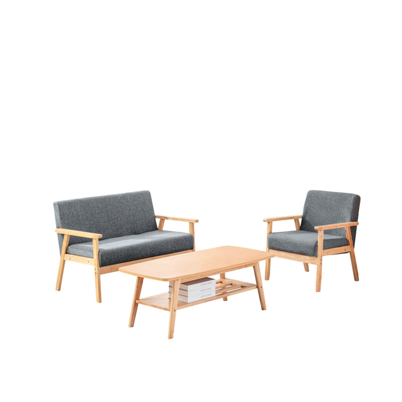 Décoration intérieure: table basse, chaise, bois massif, chaise de table en lin gris, siège rembourré