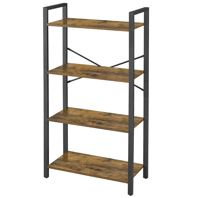 Chilo 120cm H x 66cm W Steel Open Shelf Bookcase, Vintage Brown/Black