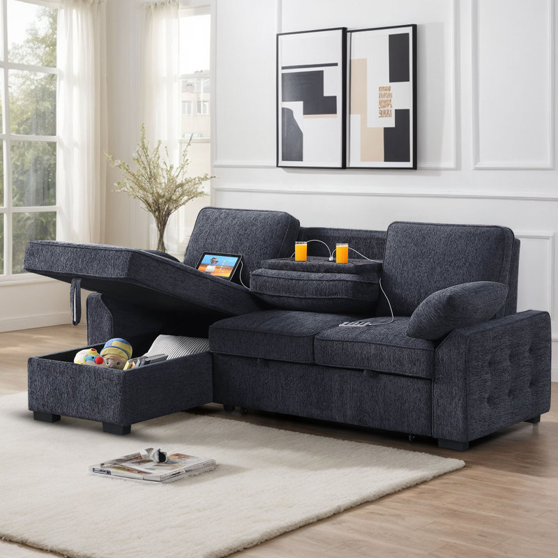 Canapé-lit en chenille réversible de 91,5 po Aurora, Gris