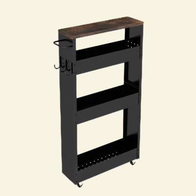 Kitchen Rolling Cart Narrow Storage Cabinet with Handle & Wheels