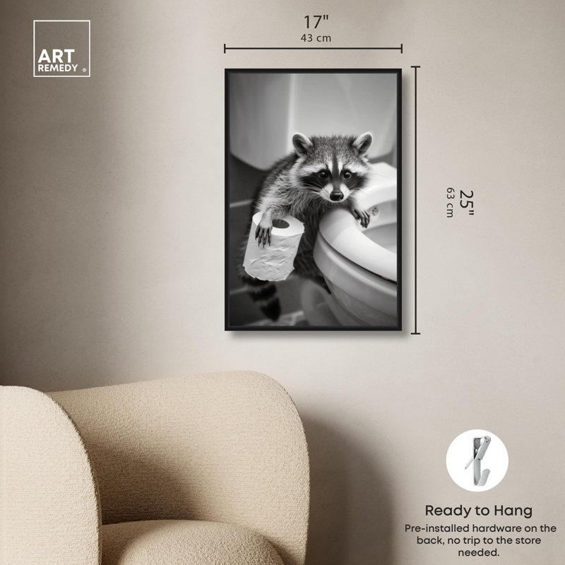 "Helper Raccoon", impression sur toile par Art Remedy, H 25 po x l 17 po, Structure noire