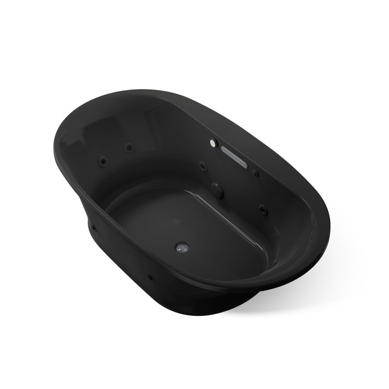 Underscore Oval 72-In X 42-In Heated Bubblemassage Air Bath With Whirlpool, Center Drain, Black