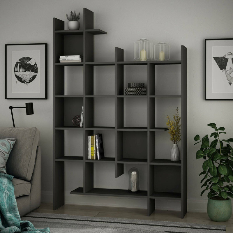 Bookshelf Dguidett, Office shelf, Mobile book holder, Library, 122x26h188 cm, Anthracite