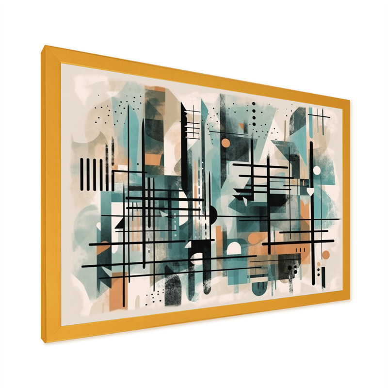 Bleu et noir ombres géométriques I - impression, H 34 po x l 44 po x P 1,5 po, Impression dorée sur toile encadrée