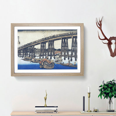 Noryo Cooling off at Ryogoku Bridge by Utagawa Hiroshige - Framed Print