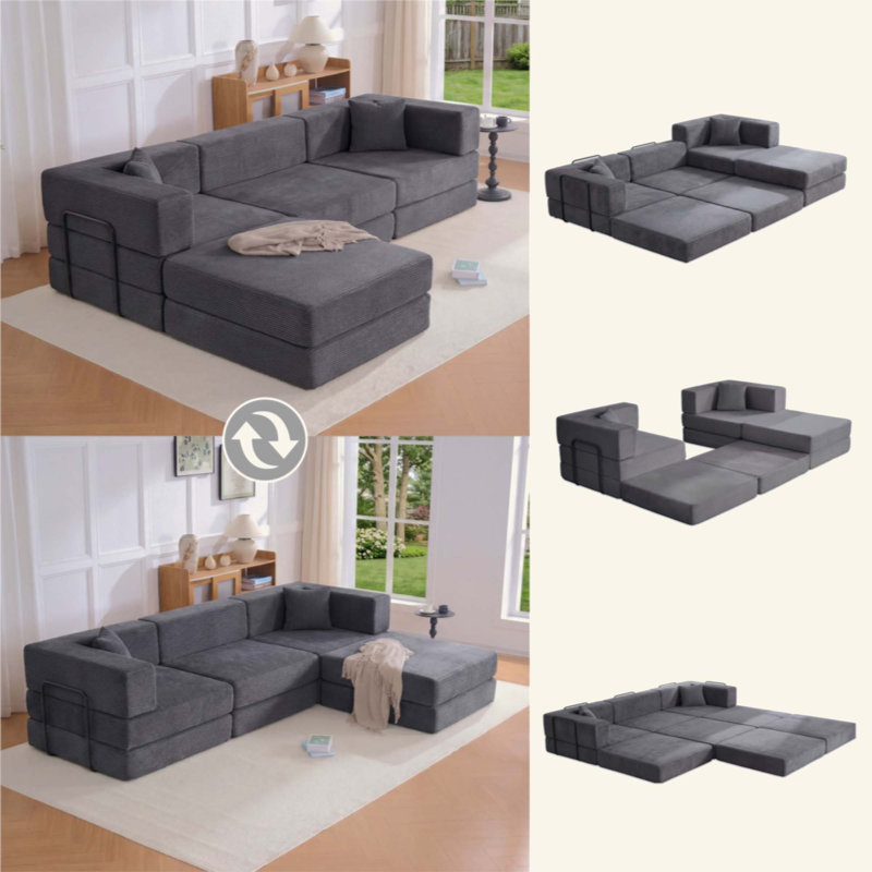 Canapé modulaire Corduroy, Velours côtelé gris