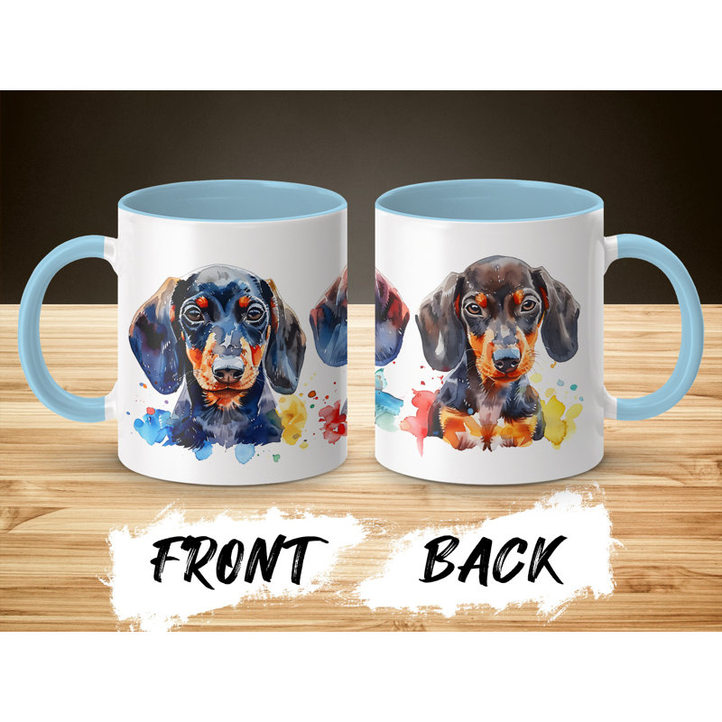 11oz Watercolour Dachshund Dog Design Coffee Mug, 2, Light Blue