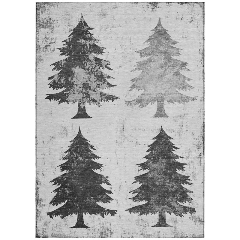Tapis intérieur/extérieur lavable, motif arbre gris et argent, 152 x 244 cm