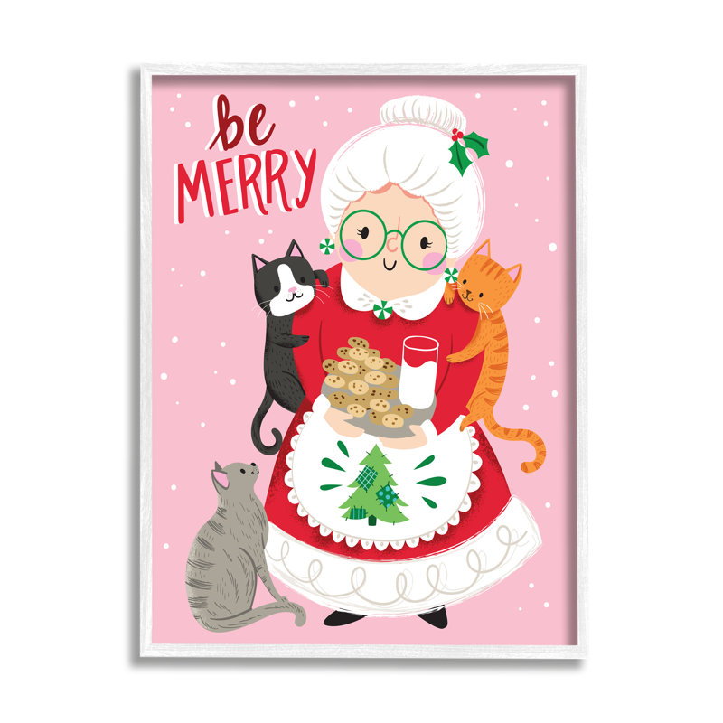 Be Be Merry Grandma Christmas Cookies Cats Percher, H 14 po x l 11 po x P 1,5 po, Giclée encadrée blanc bord de mer