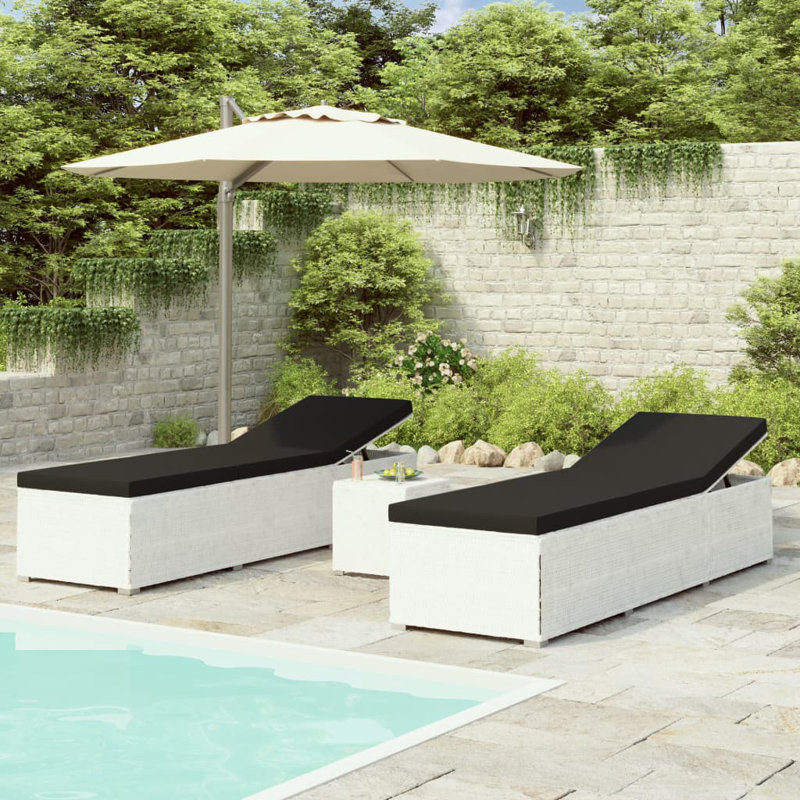 16" Long Chaise Lounge Set with Cushions and Table, White, Black