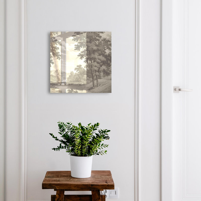 Key storage cabinet, Opens to the left, 30x30x5, White, A relaxing landscape in shades of gray full of greenery, 