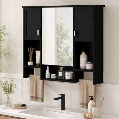 Armoire à pharmacie murale 35 po avec miroir et barre à serviettes, 35 po, noir