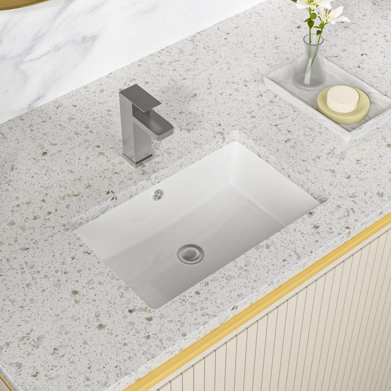 Lavabo de salle de bain rectangulaire encastré en céramique blanc moderne 18 x 13 pouces avec trop-plein