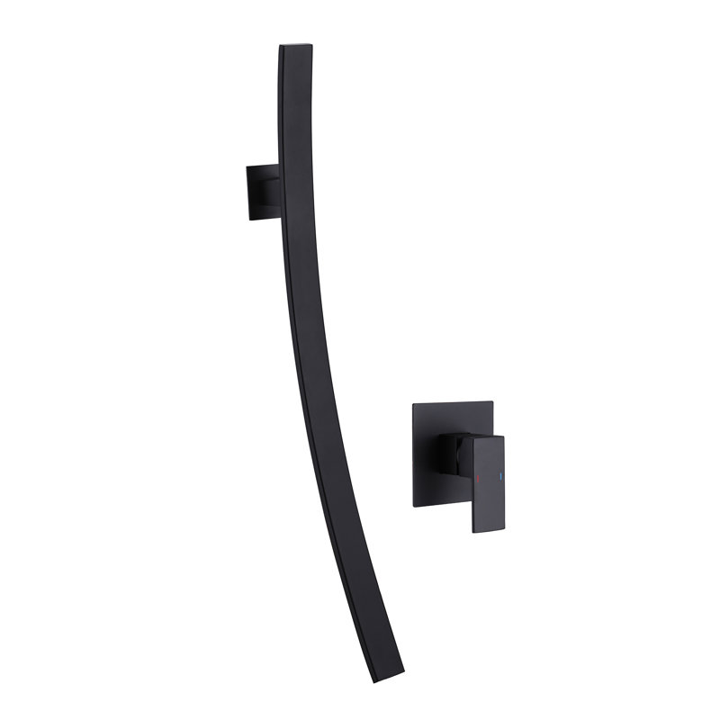 26.97" Creative Solid Brass Wall Mounted Bathroom Sink Faucet, Single Handle Waterfall Basin Faucet With Drain Assembly