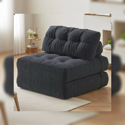 Canapé-lit convertible pliable en velours côtelé avec coussin - canapé de plancher portatif, futon simple, fauteuil-lit pliable, support pour le dos, peu encombrant, pour le salon ou la chambre d'amis - noir HX-K230209-41
