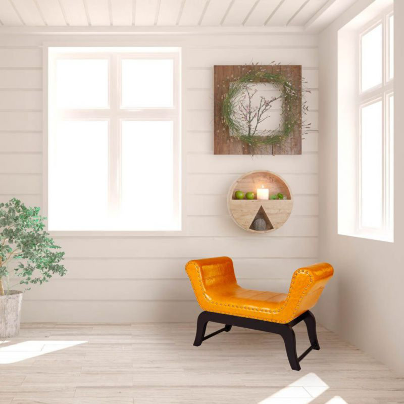 Upholstered Bench, Orange, 100% synthetic skin.