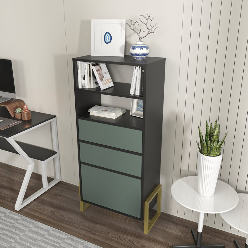 Nibley 136.8 cm H x 60 cm W Iron Standard Bookcase, Black/Green