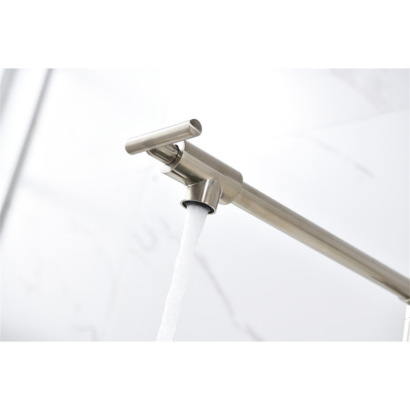 Wall Mount Folding Kitchen Pot Filler Faucet, Brushed Nickel