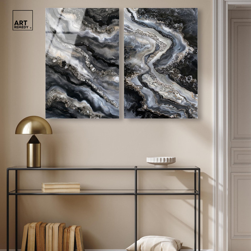 Ethereal Bloom Duo Acrylic Print Geode Wall Decor Set by Art Remedy, Ready to Hang, 10 x 15, H 30 po x l 20 po