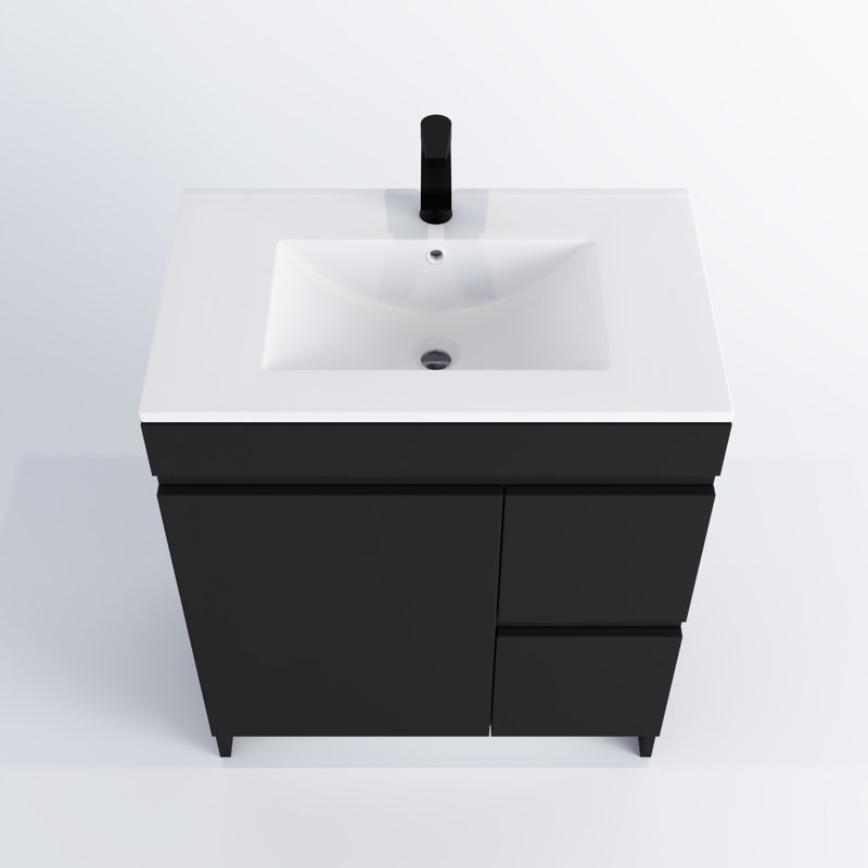Shalem 30'' Single Bathroom Vanity with Porcelain Top, Black