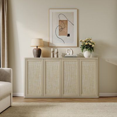 64.32" Bohemian - Inspired Rattan Cabinet With Adjustable Shelves