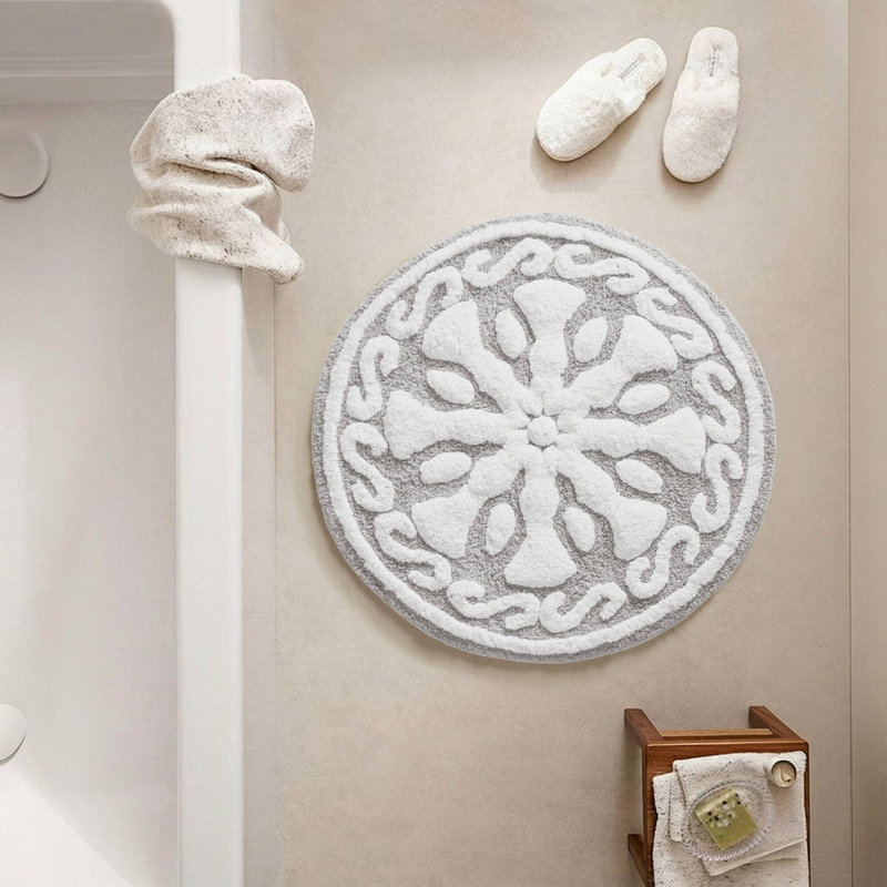 Tapis pour salle de bain Casablanca, Rond l 25 po x L 25 po, Gris