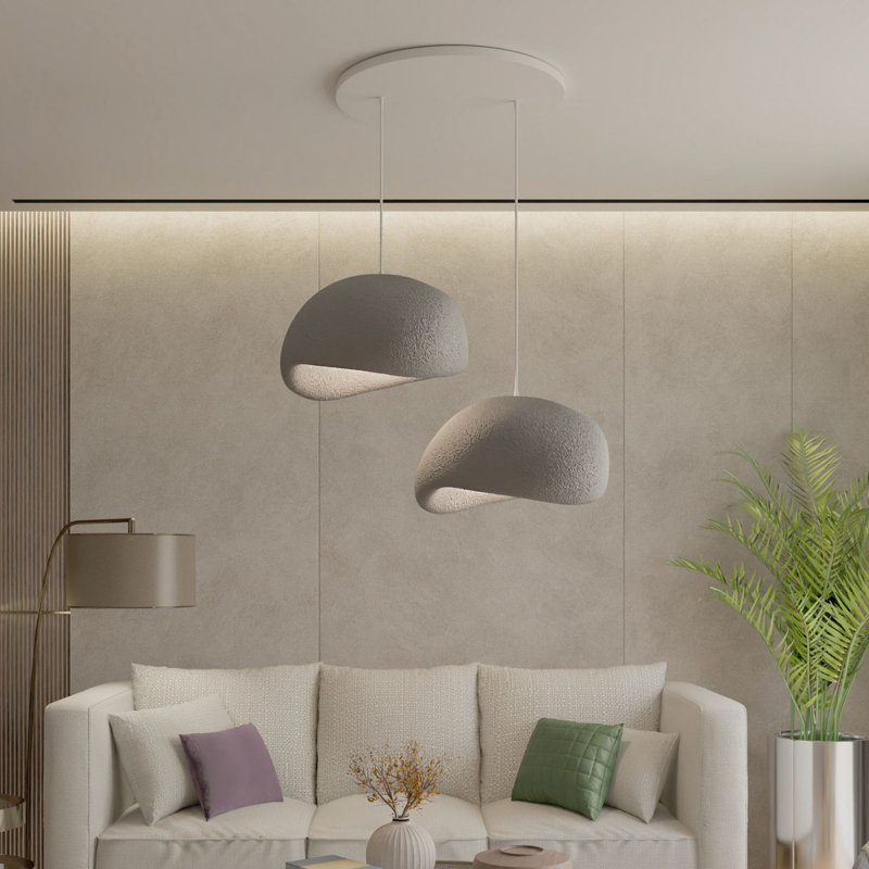 Elegant Adjustable Chandelier (2 Pieces), Concrete Grey, 13.8 x 11.0 x 7.9 inches | Polymeric Composite Body & Cap | Height: 8.7 - 47.2 inches | Socket Type: 2 x E27 Max 40W | Modern Lighting for Home & Office Décor