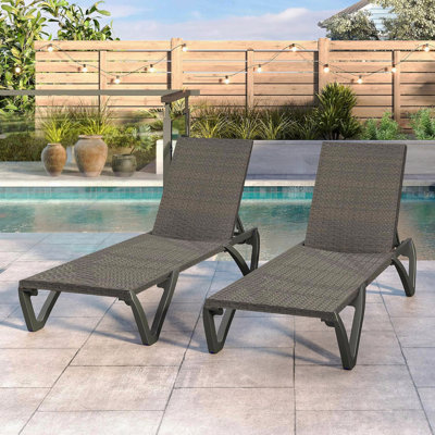 Patio Chaise Lounge Outdoor Aluminum Polypropylene Chair With Adjustable Backrest, Poolside Sunbathing Chair For Beach,Yard,Balcony (Gray, 2 Lounge Chairs)