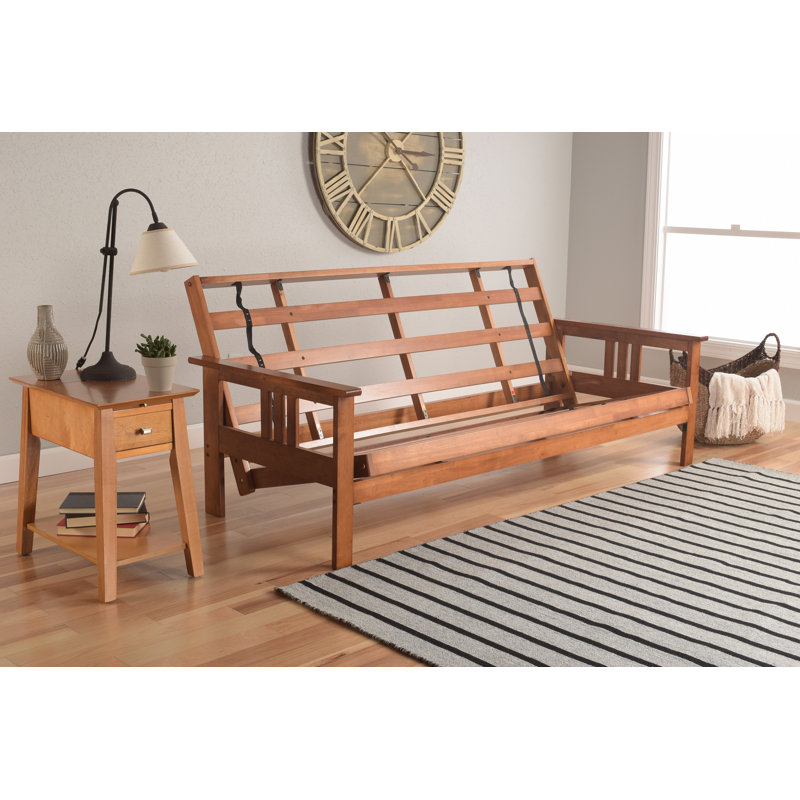Structure de futon grand lit Stratford, matelas non inclus, Noyer cendré