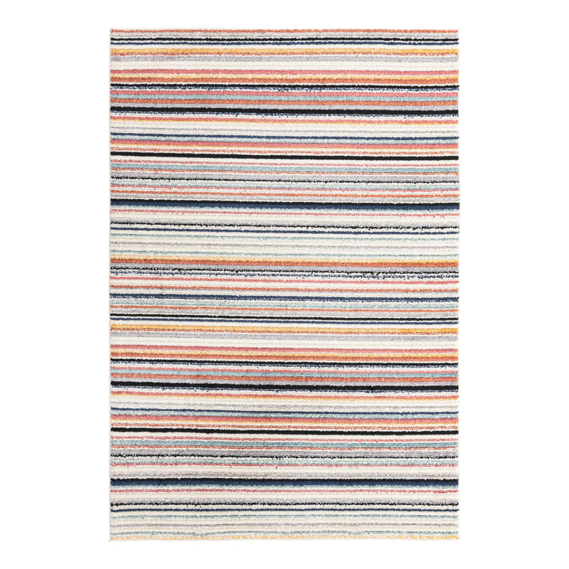 Tapis rayé bleu / orange / gris Prentice, Rectangle 6 pi x 9 pi