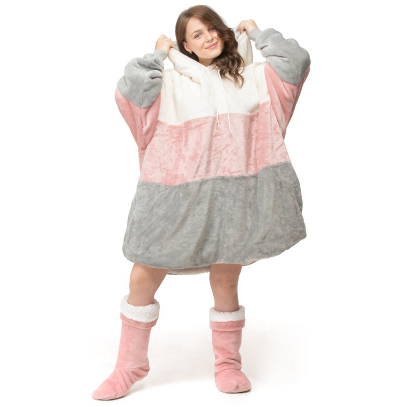 Aariv Snug Oversize Block Sporty Hoodie Blanket Thermal Cosy With Pocket