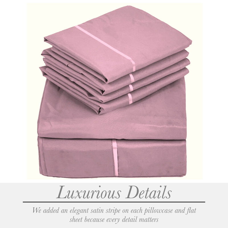 Ensemble de draps 6 pièces en microfibre brossée double ultra douce, feuilles rafraîchissantes avec poches très profondes - Lavable à la machine
