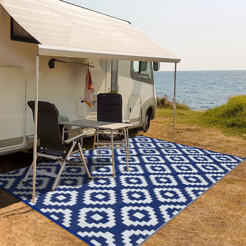 Tapis de paille en plastique à motif géométrique pour l'extérieur, Tapis de couloir 9 pi x 18 pi