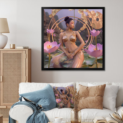 «Heavenly Glam Asian Goddess In Pink Lotus Pond», reproduction sur toile