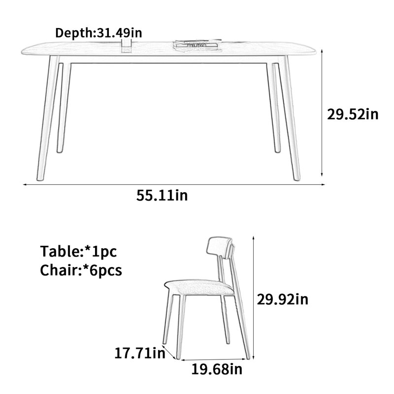 Rectangular solid wood rock slab dining table, 29.52"H x 55.11"L x 31.49"W