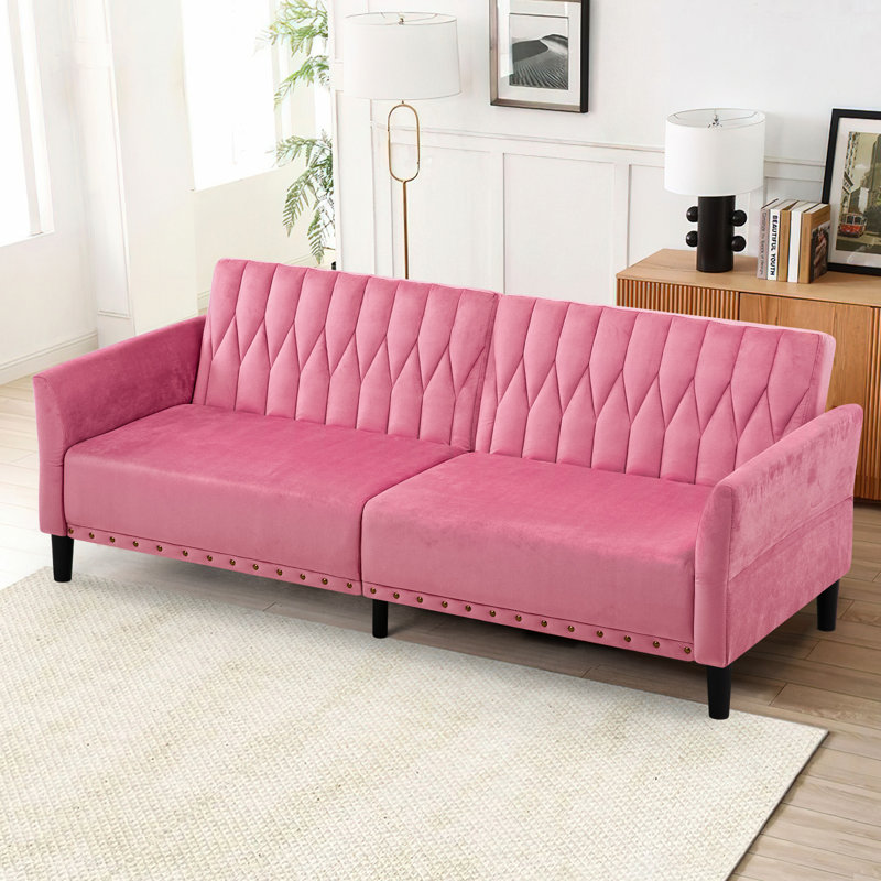 Wallasse 78'' Velvet Reclining Sleeper Sofa, Pink