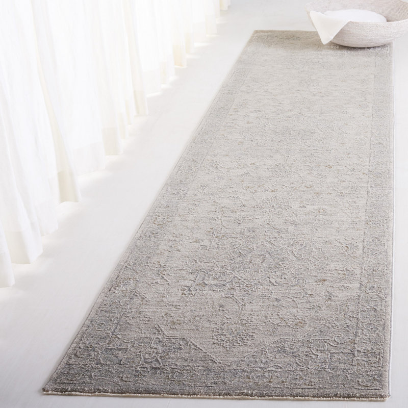 Elegant Montague Light Grey Transitional Area Rug, 2'6" x 10', Hand-Knotted Synthetic