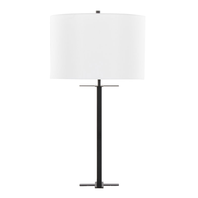 Lampe de table contemporaine en métal 28 po avec lin blanc Cosmo, Noir