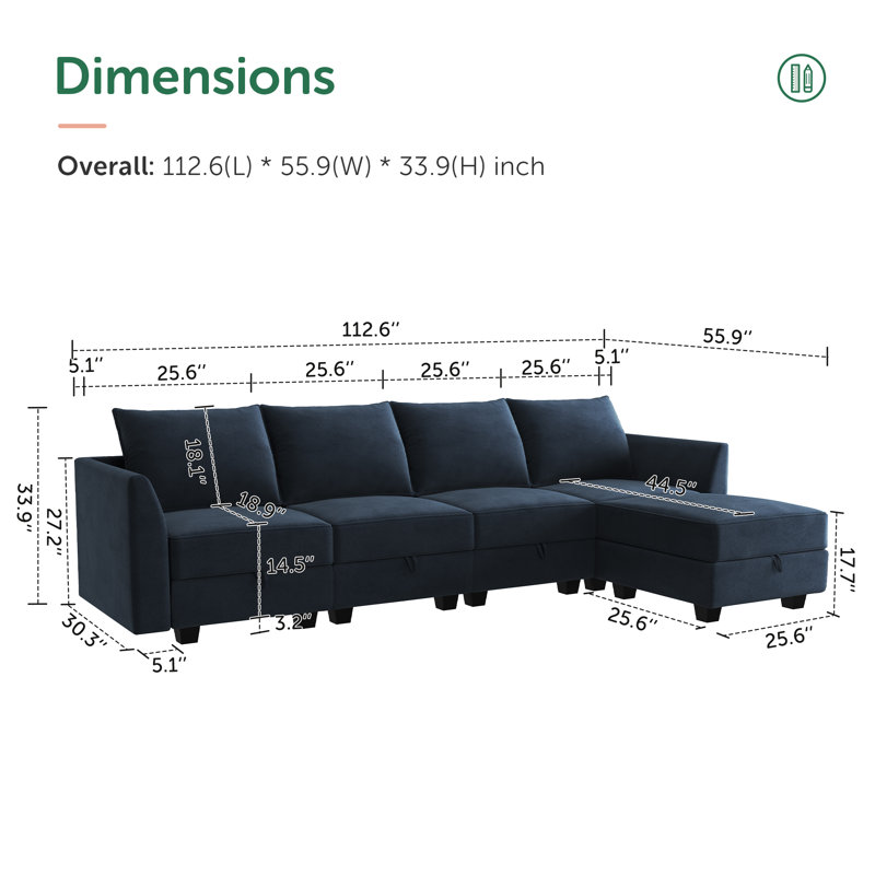 Sabira L Shaped Modular Sectional Couch, Blue Velvet