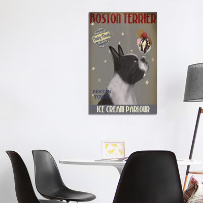 Boston Terrier Ice Cream Parlour by Fab Funky - Wrapped Canvas Print